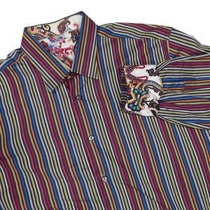 MARCELLO SPORT Men's L (41-42) Multicolor Striped‎ Contrasting Cuffs Dress Shirt